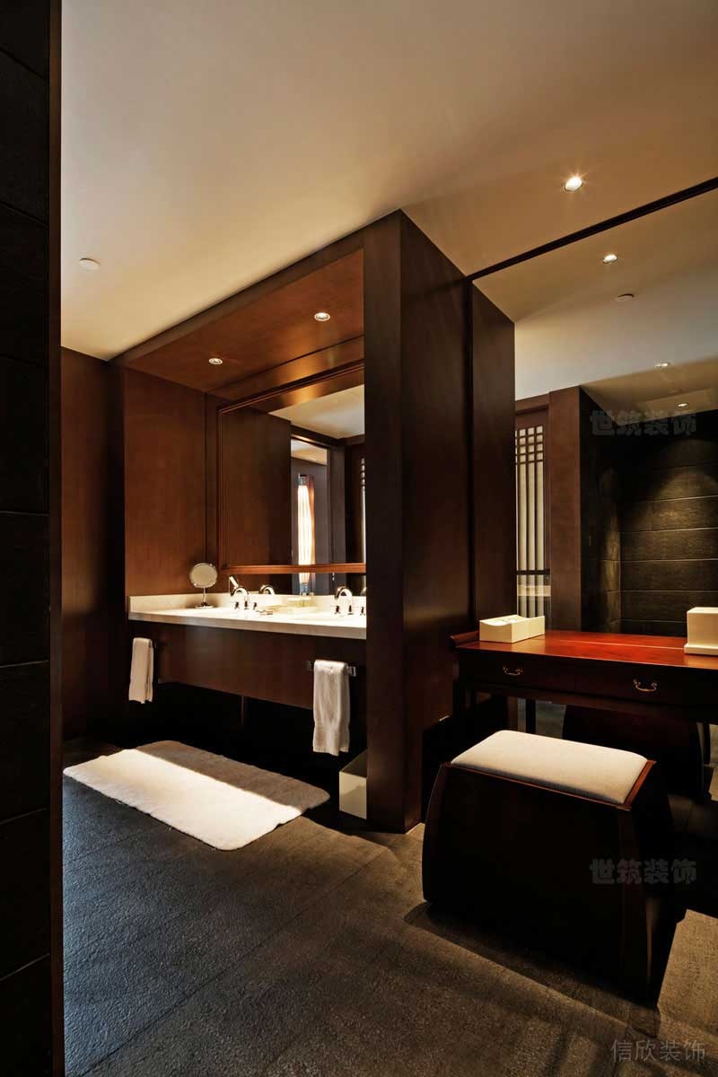新中式風(fēng)格豪華酒店主題套房衛(wèi)生間洗手臺(tái)