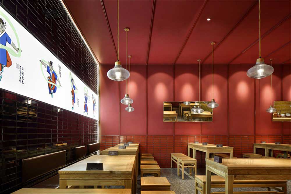 深圳新中式風(fēng)格牛肉餐飲店裝修設(shè)計(jì)案例家具組合
