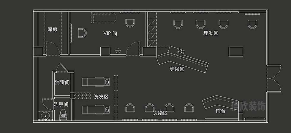 深圳龍崗美發(fā)店裝修設計平面布置