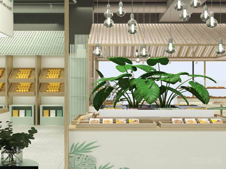 天花水晶吊頂超市裝修效果產(chǎn)品展示區(qū)域木質(zhì)日式微景觀設(shè)計圖