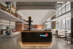 深圳南山海昌大廈現(xiàn)代風格川菜館裝修案例前臺效果圖