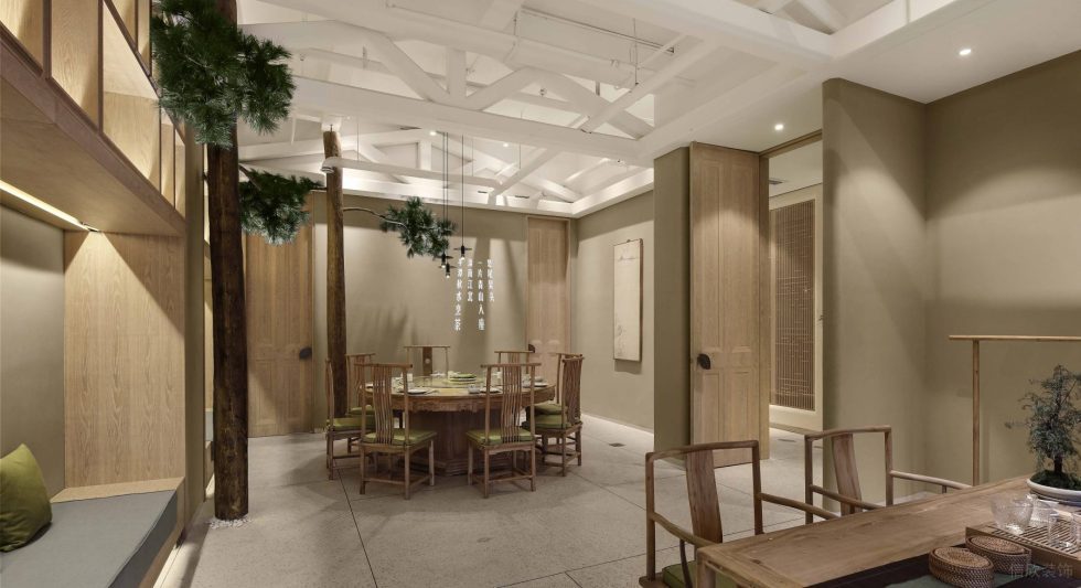 簡約原木風(fēng)中餐廳原木用餐區(qū)裝修設(shè)計(jì)