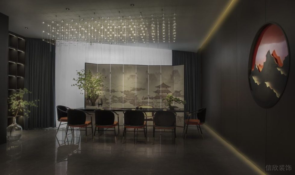 深圳龍華新中式風(fēng)格餐廳中包深灰?guī)r板高雅裝修設(shè)計