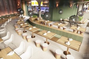 深圳鹽田區(qū)沙頭角快餐店長條弧形沙發(fā)卡座裝修設(shè)計(jì)
