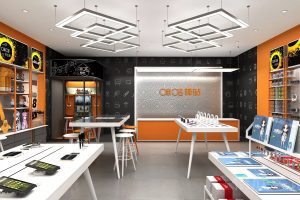 咪咕驛站深圳南山店橙色收銀服務(wù)臺設(shè)計效果圖