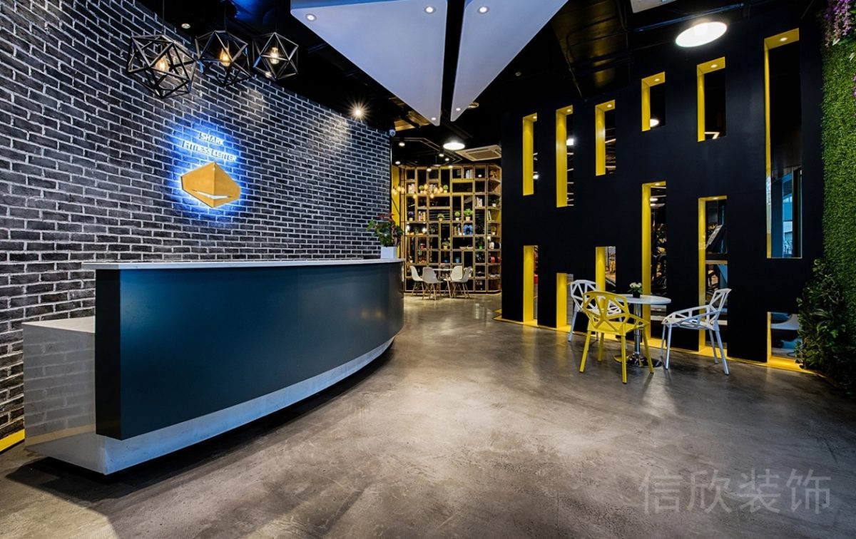 復古工業(yè)風裝修設計健身房大廳接待處設計
